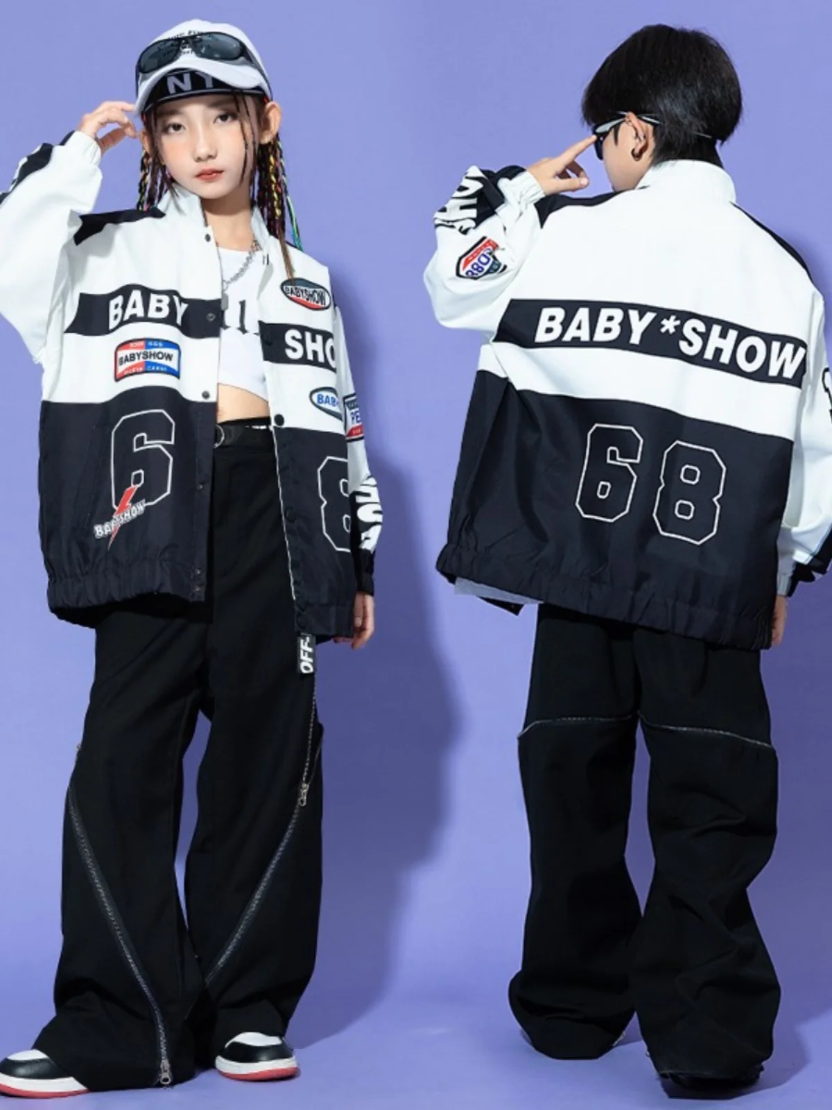 hiphop motorcycle clothing coat girls' fashion brand jazz dance performance wear catwalk