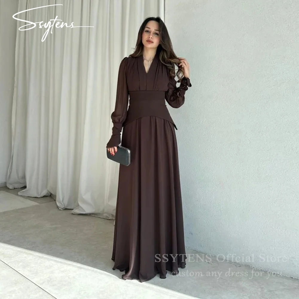 

SSYTENS Brown Chiffon Evening Dresses Women Beach Formal Occasion Wedding Party Dresses Casual Ladies Sexy Prom Gowns Customized