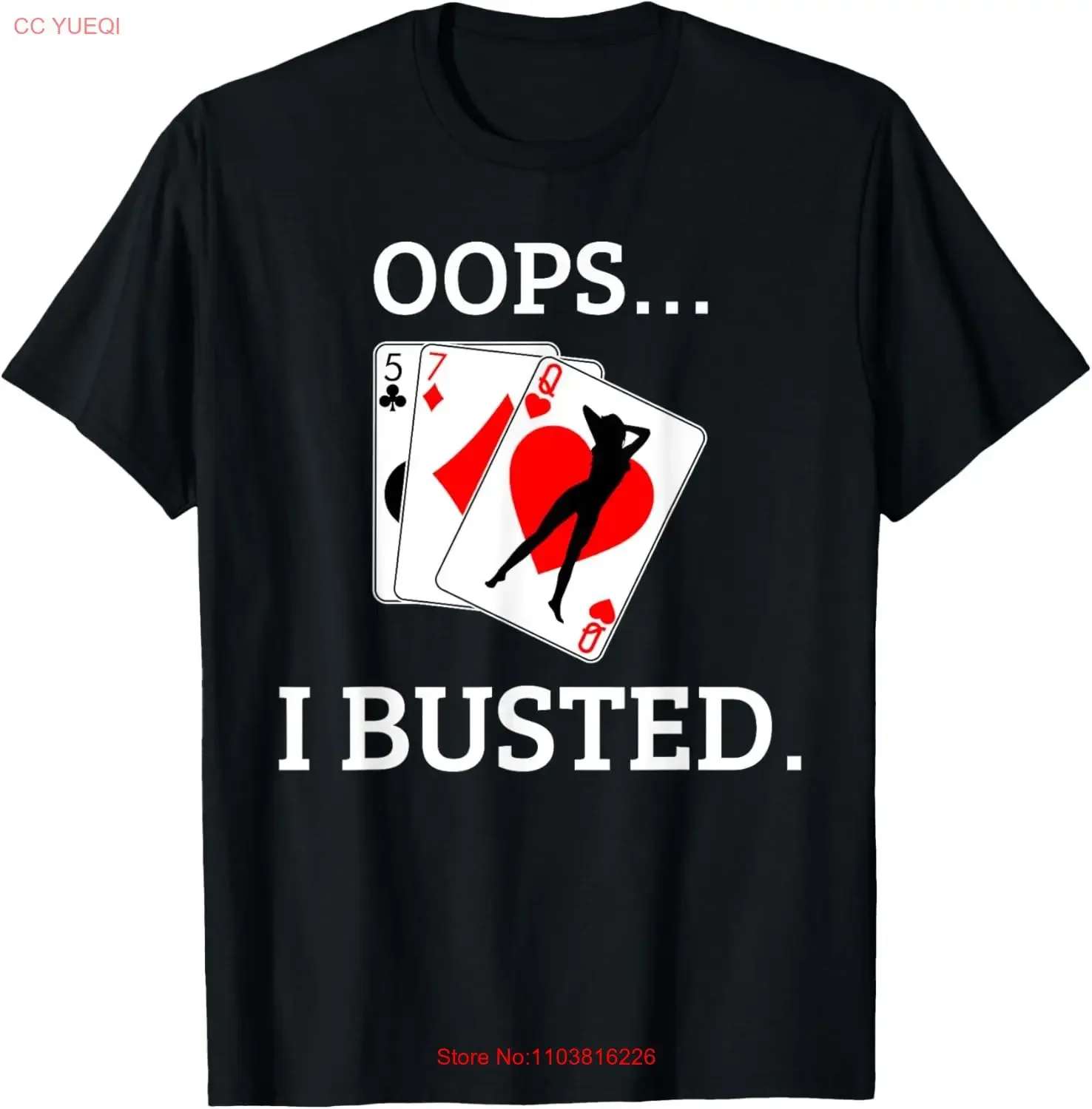 Футболка Oops I Busted Blackjack, сексуальная футболка Queen of Hearts, винтажная, дышащая, универсальная, с рисунком, стильная, модная, мягкая, унисекс