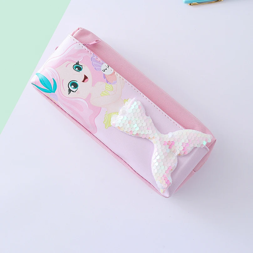 Estojo Sereia com Lantejoulas para Meninas, Bolsa de Lápis, Papelaria Kawaii, Material Escolar