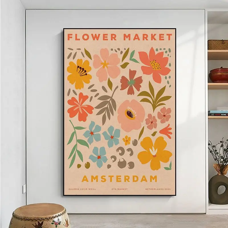 Flower Market Classic Vintage Posters Kraft Paper Sticker DIY Room Bar Cafe Vintage decorative painting