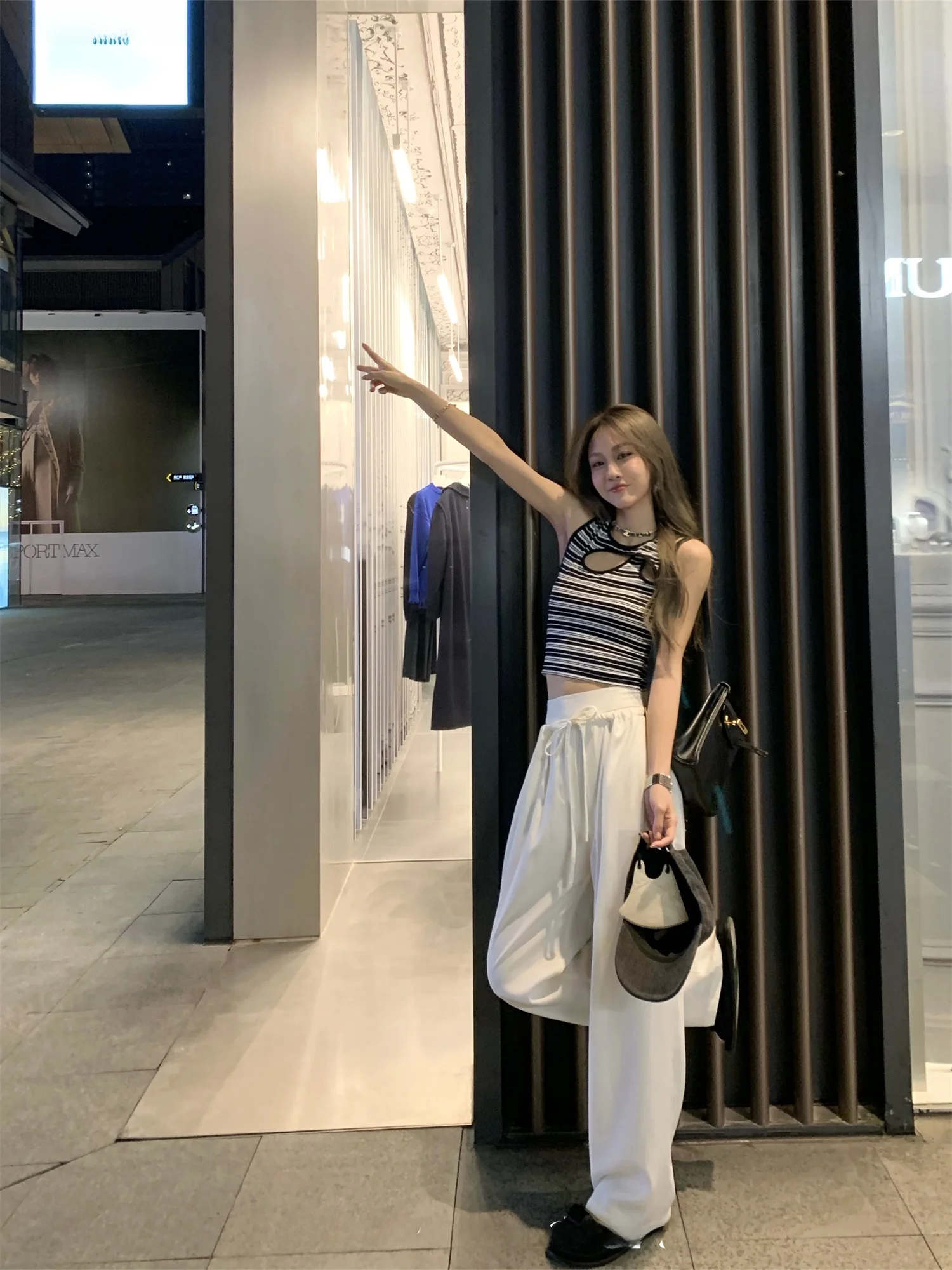 

Брюки для прогулок с глубоким вырезом на талии, льняные, в пол, повседневные, в корейском стиле, для работы, с эффектом удлинения ног