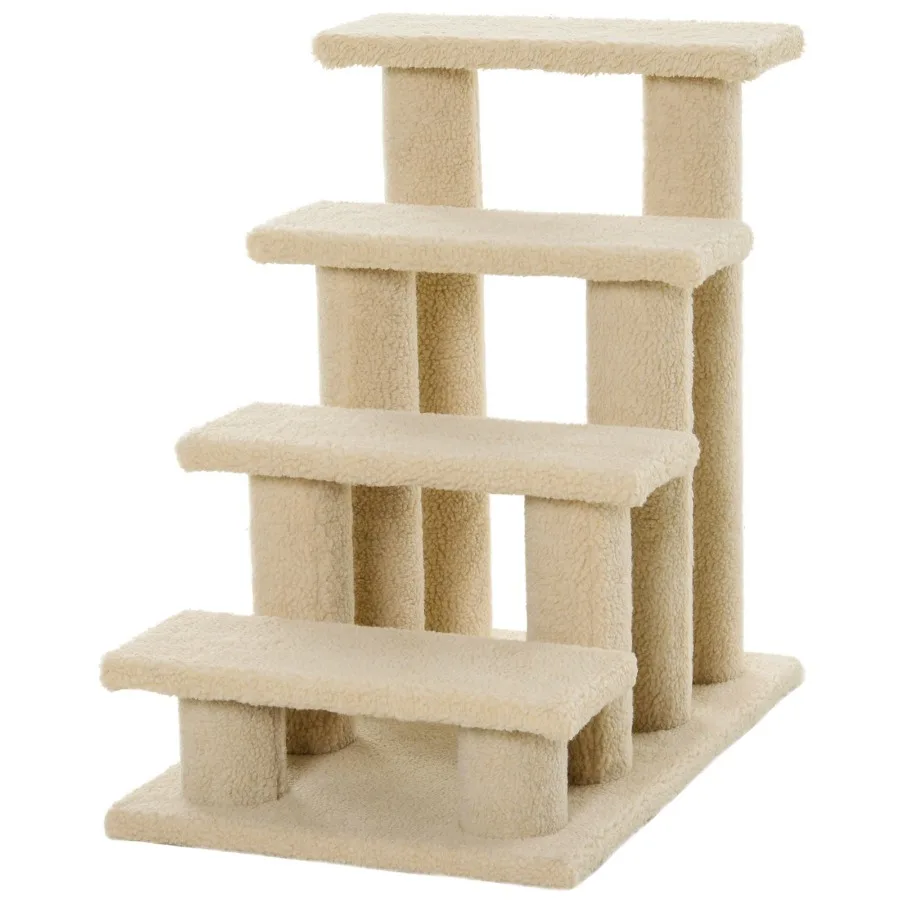 

PawHut Pet Stairs 25 4Step Durable Particle Board Carpeted Cat Dog Ladder Ramp Scratching Post Beige