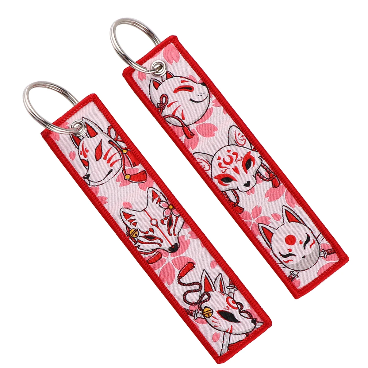 Japanese Fox Mask Embroidery Key Fobs Keychains for Women Car Key Chains Cute Keyring Accessories Backpack Pendant Chain