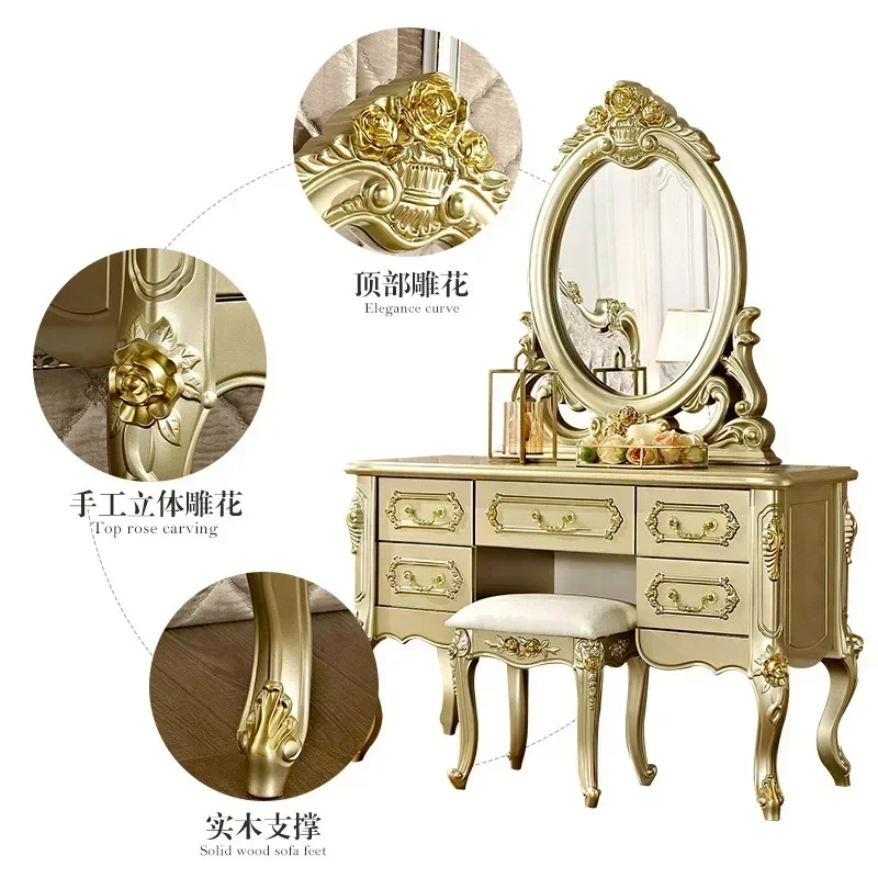 

Europe Luxury Dressing Table Mirror Chair Organizers Woman Dressing Table Container Storage Tocador Maquillaje Furniture Makeup