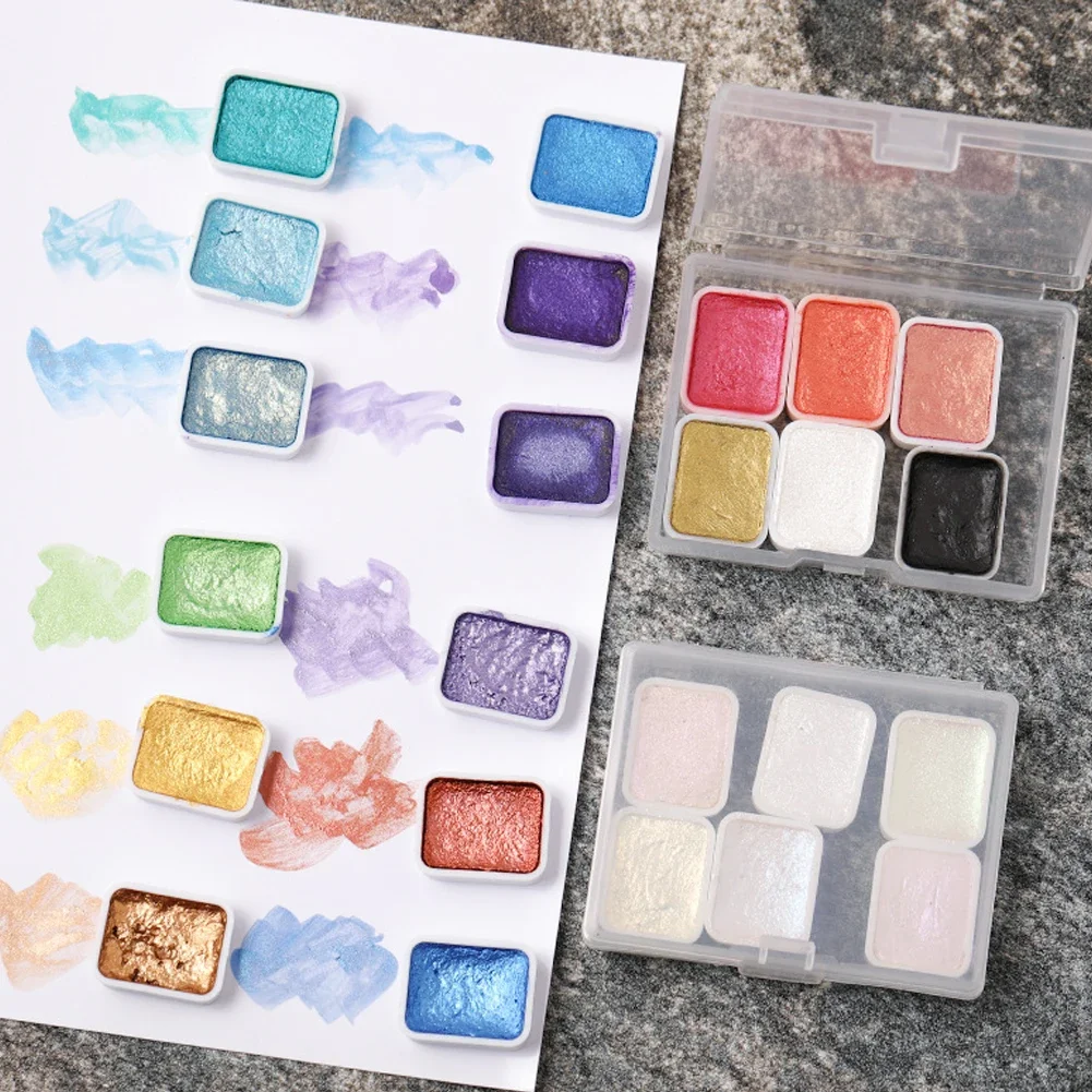 6Color Shimmer Solid Watercolor Set Retro Painting Pearlescent Metal Candy Colors Set for Art Painting Drawing Nail Design