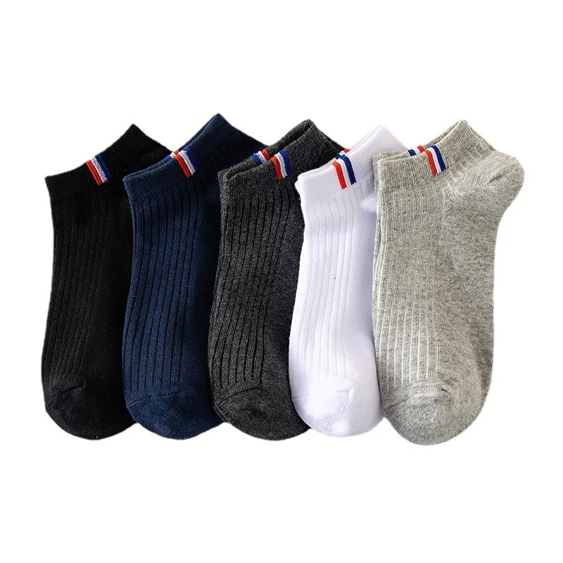 5 Pairs Of Thin Summer Cotton Boat Socks Plain Color Men Casual Breathable Sweat Absorbing Calibration Socks