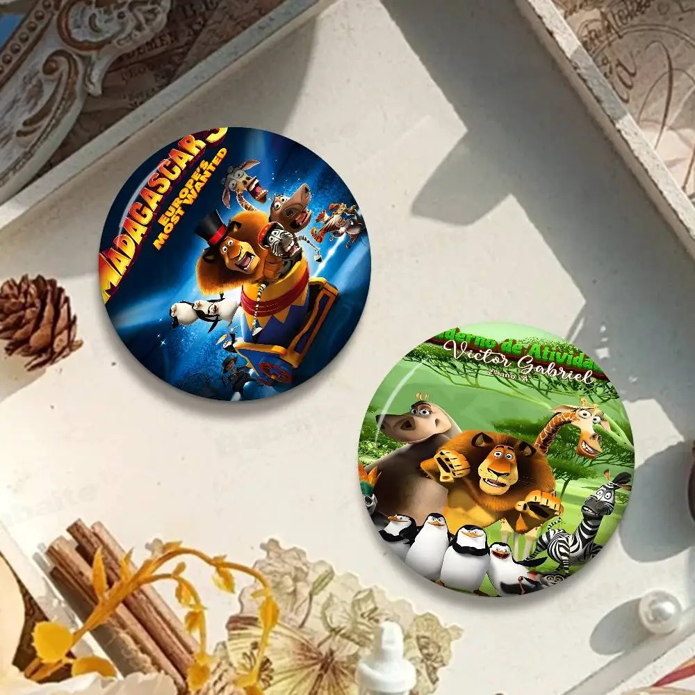 Madagascar Cartoon Anime 32/44/58mm Round Cartoon Brooches Handmade Pins For Backpack Jewelry Accessories Gifts Creative Badge