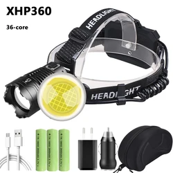 Super Bright XHP360/XHP90 High Power Led Headlamp Zoomable Power bank Headlight USB Rechargeable 18650 Battery Head Flashlight