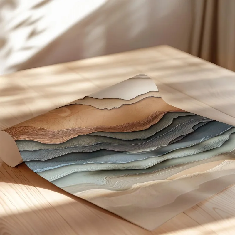 3pcs Neutral geological layered abstract wall art poster or canvas painting,earth tones and blue wave patterns, modern art