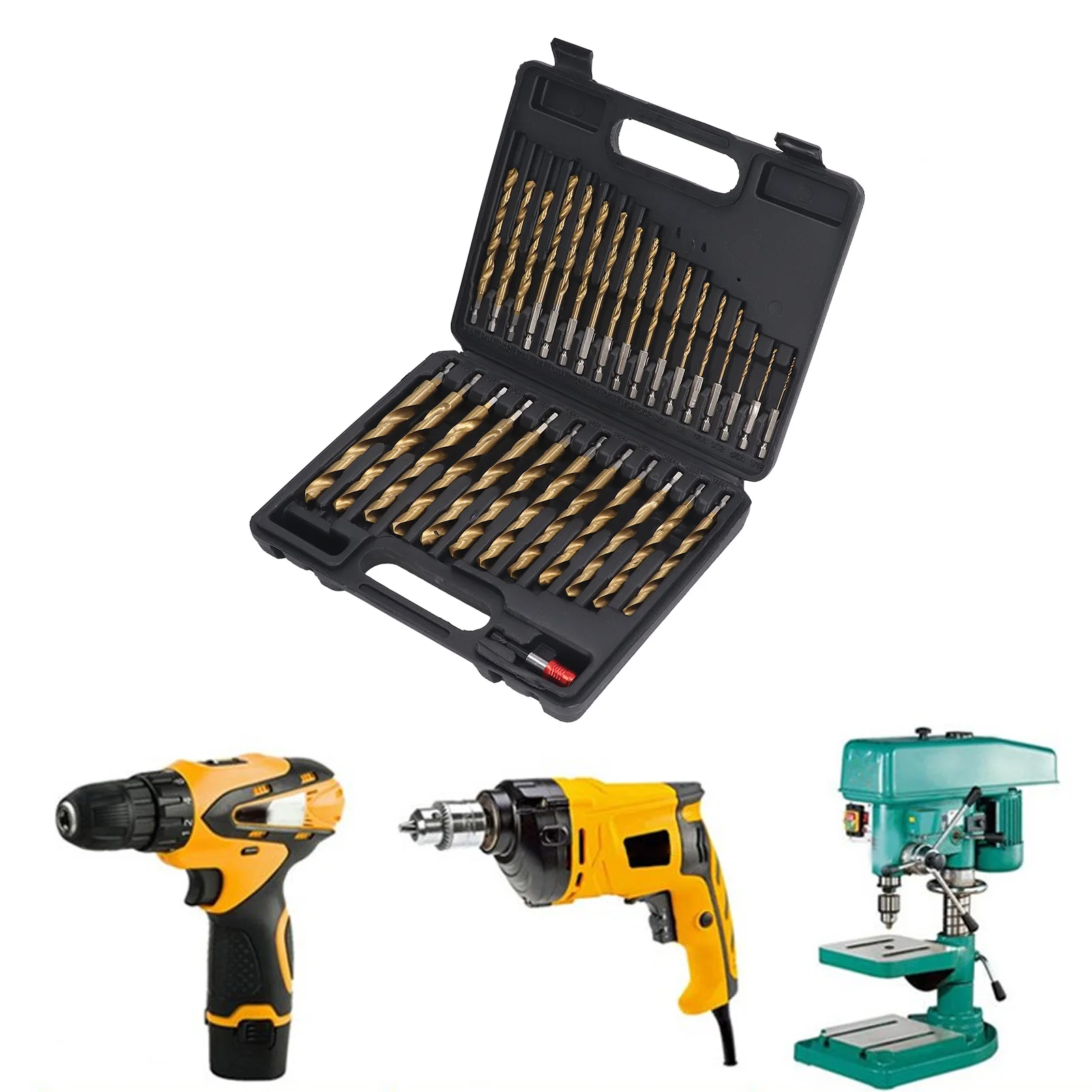 

30 Pcs Set Twist Drill Bit 1/4in Shank 1/16 To 1/2in High Speed Steel Twist Drill Bits with Extension Rod Storage Case