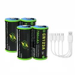 4PCS ZNTER CR123A rechargeable battery 700mAh 3.0V USB lithium battery with Type-C charging cable