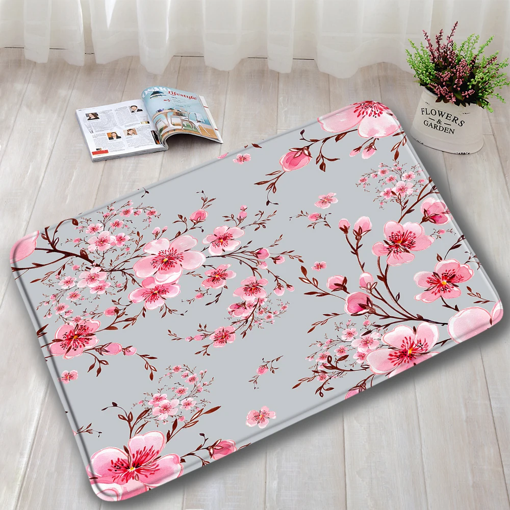 Pink Cherry Blossom Bath Mats 3pcs Set Plant Flowers Carpet Modern Print Home Bathroom Decor Door Rug Anti-Slip Toilet Cover Mat