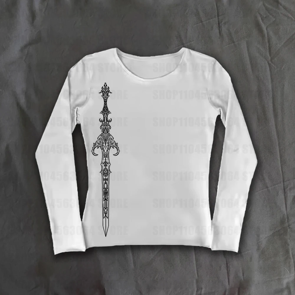 ملابس الشارع الشهير High Street Y2k بأكمام طويلة، ملابس هيب هوب روك القوطية الرجعية، نمط جمالي مطبوع، ملابس كلاسيكية بسيطة #2