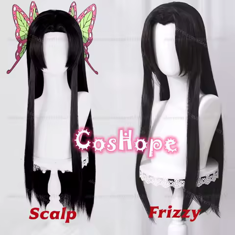 Kochou Kanae Cosplay Wig 80cm Long Black Wig Cosplay Anime Heat Resistant Synthetic Wigs for Halloween Carnival Party Costume