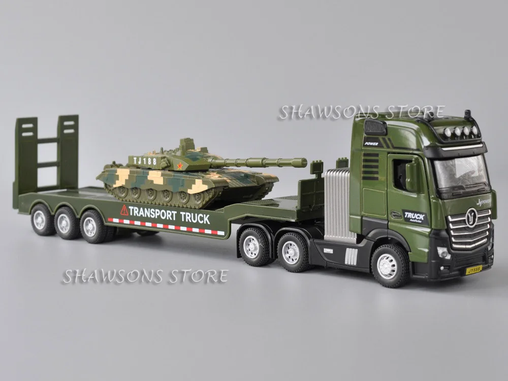 

1:50 Diecast Model Transport Truck Toy Tractor and Flatbed Semi-Trailer With Tank Miniature Replica