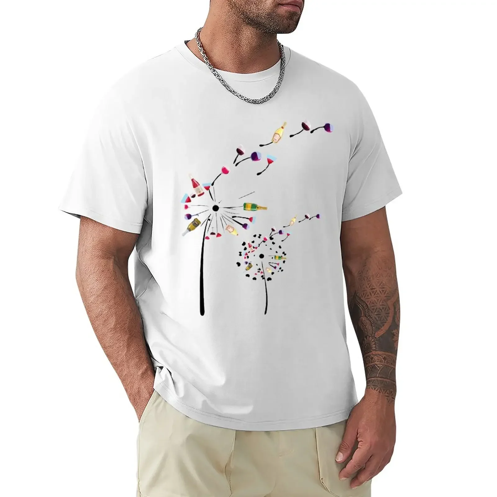 Wine Dandelion Drinking Funny Wine And Dandelion Lover T-Shirt funnys heavyweights men t shirt