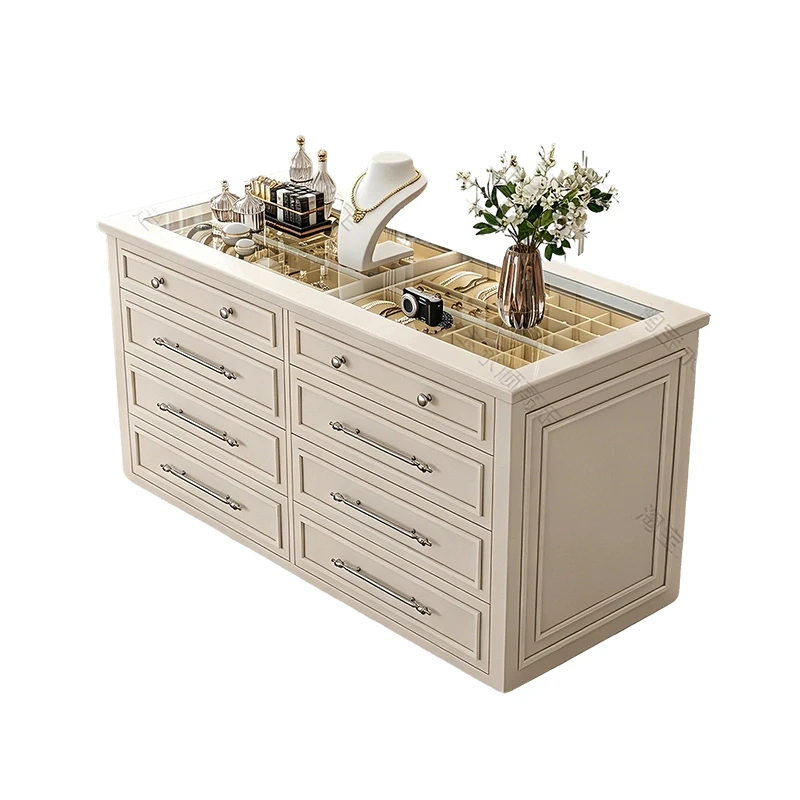 

French Beige Painted Jewelry Storage Cloakroom Island Cabinet Jewelry Cabinet