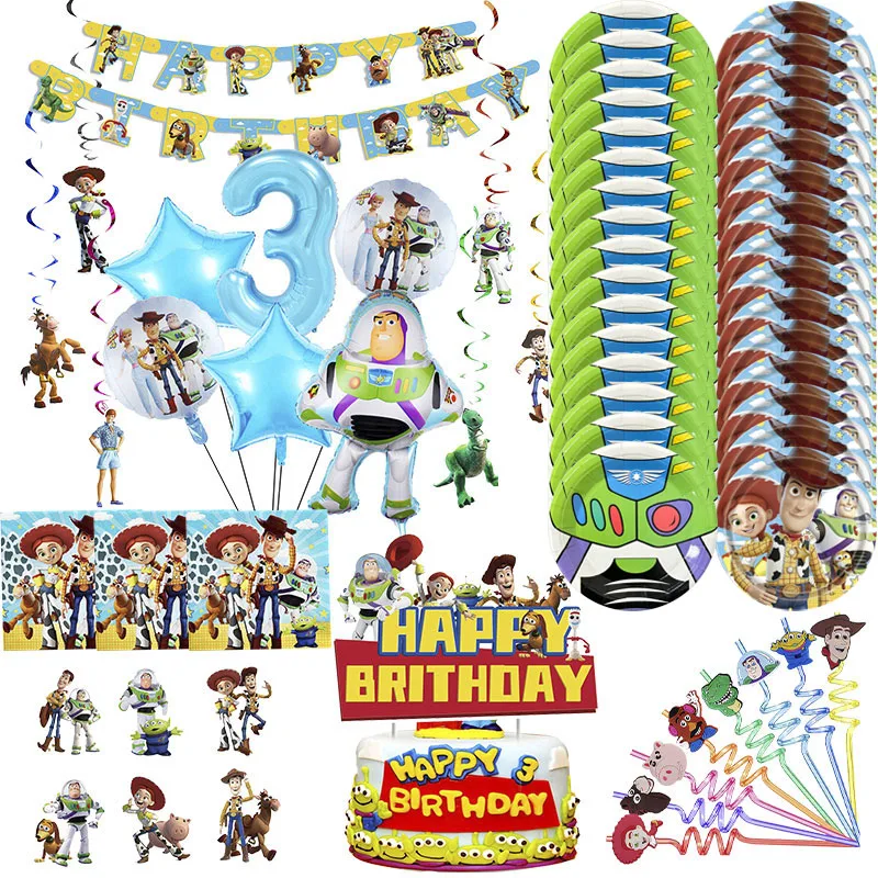 New Disney Toy Story Birthday Decoration Woody Party Paper Napkins Plates Cups Buzz Lightyear Balloons Baby Shower Kids Supplies