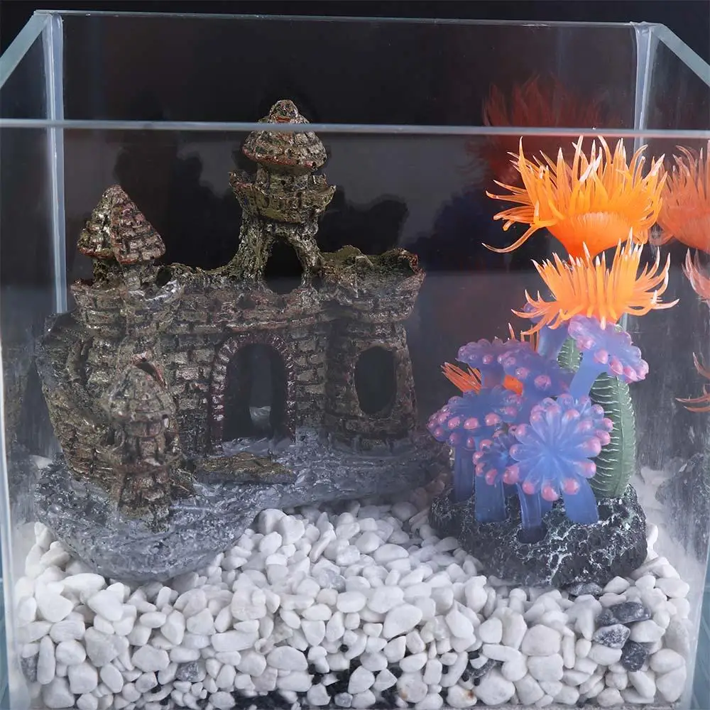 Simulação de resina casa de peixes falsos torre ornamentos de aquário castelo coral acessórios de aquário