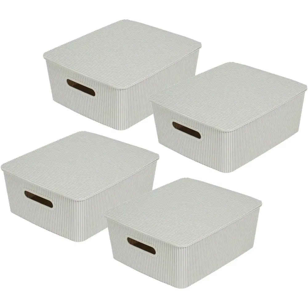 

Набор из 4 корзин для хранения с крышками – Штабелируемые пластиковые контейнеры с ручками – Декоративные органайзеры для полок в ванной и гардеробной