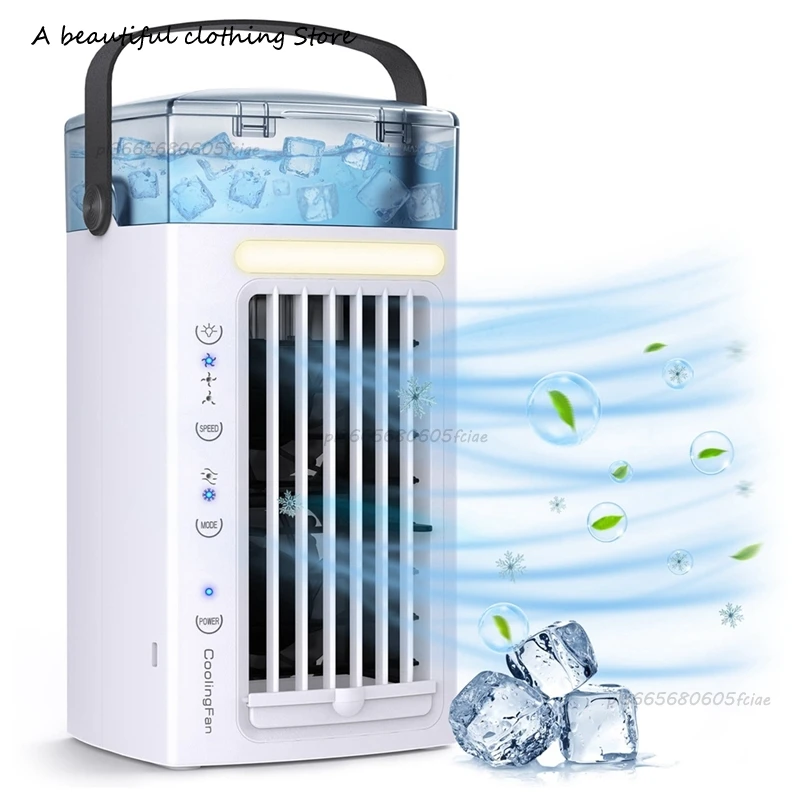 1 Uds. Enfriador de aire de escritorio 3 en 1 y humidificador ventilador de aire acondicionado portátil con 3 velocidades de ventilador y luz LED de 7 colores para dormitorio