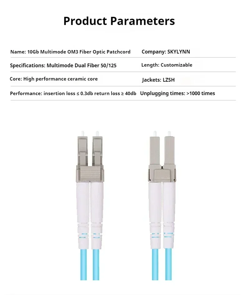 1M 10PCS LC/UPC-LC/UPC Duplex 3.0mm OM3 10Gb Fiber Optic Patchcord Aqua LSZH Jacketed Customizable