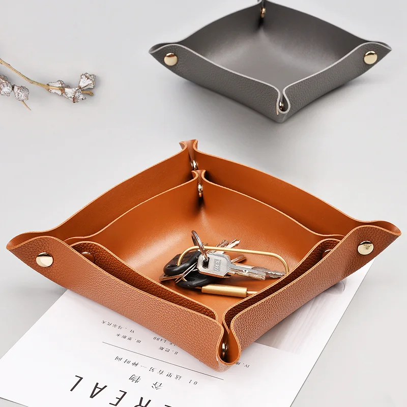 Nordic Style Leather Storage Tray Desktop Organizer For Key Jewelry Cosmetic Storage Box Folding Organizer Home Decoration