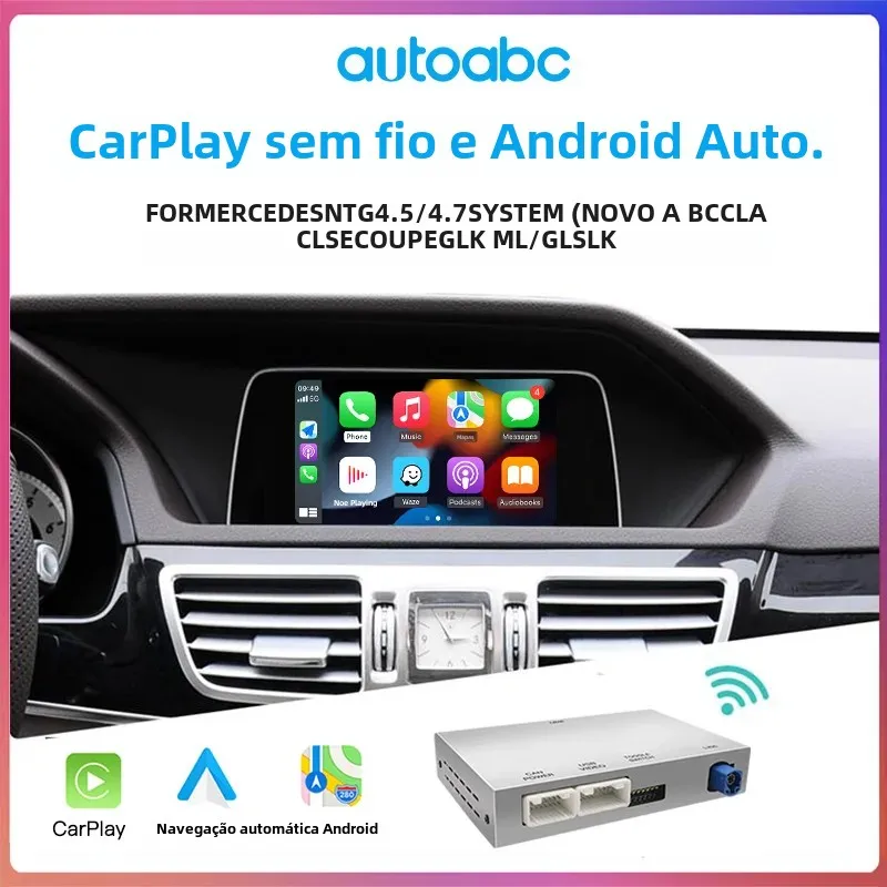 AUTOABC CarPlay sem fios Android Auto para Mercedes Benz A B C E Classe GLA CLA GLK SLK CLS W204 W176 W246 X204 W212 C117 NTG4.5/4.7 2012-2015 Ligação ao espelho Airplay Multimédia acessórios de navegação
