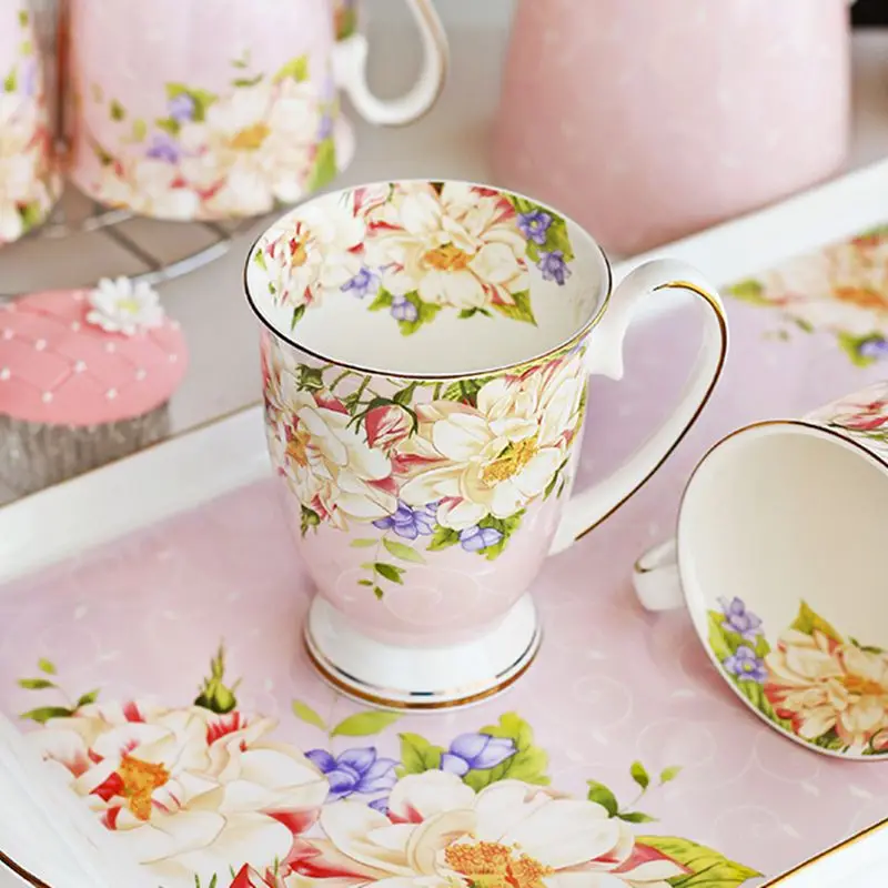 300ML, bone china ceramic coffee mug, tazas cafe floral painting, present creative ceramic tea cup, vintage tea ceremony