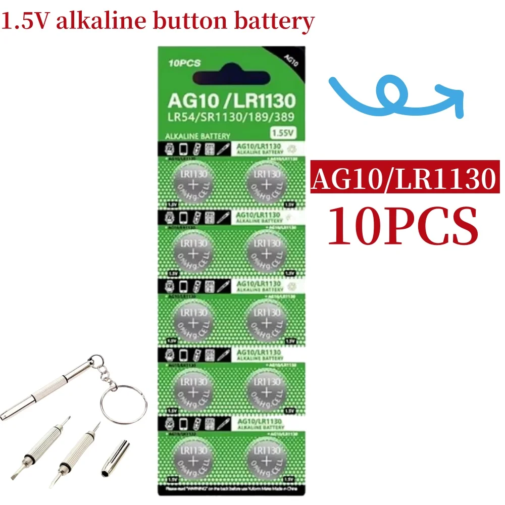 10pcs AG10 SR1130 Watch Battery  LR1130 189 Button Pilas Batteries 389 LR54 L1131 389A 1.5V Alkaline Coin Cell For Clock