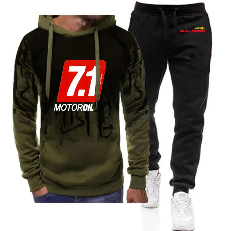 2025 primavera e outono masculino malossi tema logotipo impressão cor gradiente simples com capuz hoodies + moletom casual conjuntos de personalidade