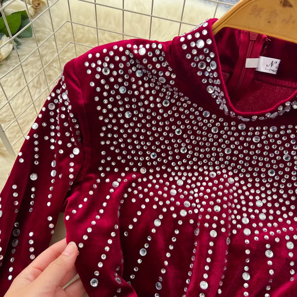 فستان حورية البحر قطيفة عتيق أنيق أنيق على الموضة الكورية فستان صيفي للخريف ملابس نسائية #6