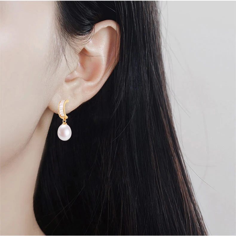 ZHBORUINI 2022 New Zircon Drop Earring 100% Real Natural Freshwater Pearl 18k Gold Gilled Pearl Earrings For Women Party Jewelry — zdjęcie 7