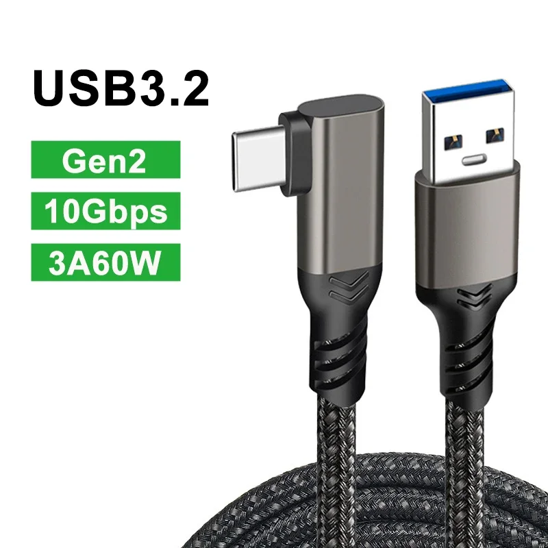 

Type C VR Link Cable USB C Data Cable USB3.2 Gen 2 10Gbps 3A 60W Fast Charging 90 Degree Elbow Gaming Cord for Oculus Quest 1 2