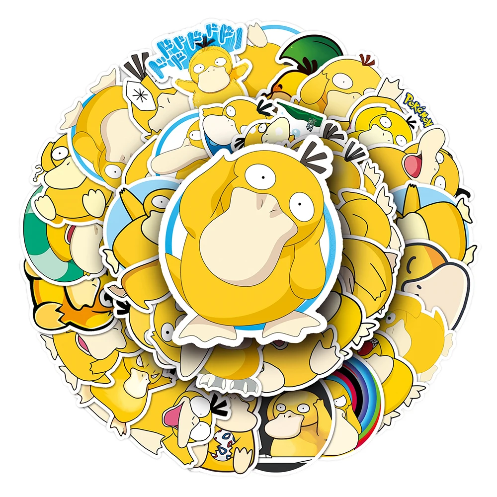 Pegatinas de dibujos animados de Pokemon Psyduck, calcomanías para monopatín, portátil, teléfono, equipaje, guitarra, impermeable, 10/30/50 piezas