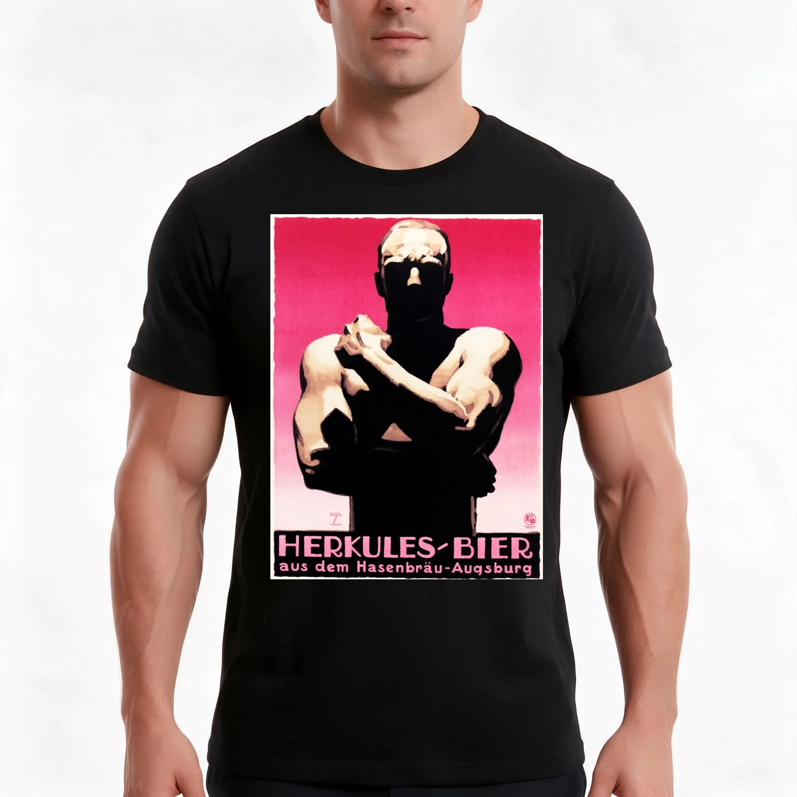 HERKULES BIER by Ludwig Hohlwein Vintage Art Deco German Beer Advertisement T-Shirt, Summer Casual Cotton Tee, Unisex Men Women