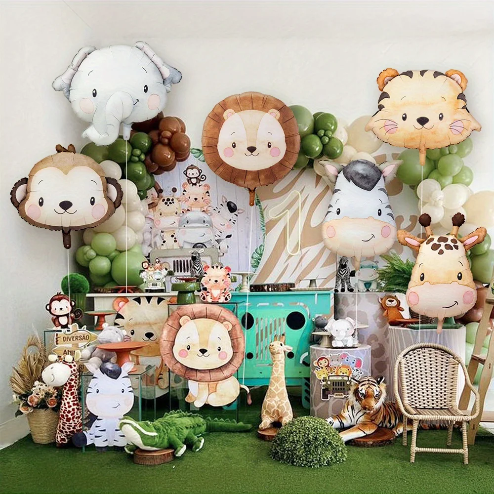 بالونات رأس حيوانات الغابة، بالونات قرد أسد نمر زيبرا زرافة لتزيين حفلات أعياد الميلاد، هدية تزيين حفلات الغابة #6