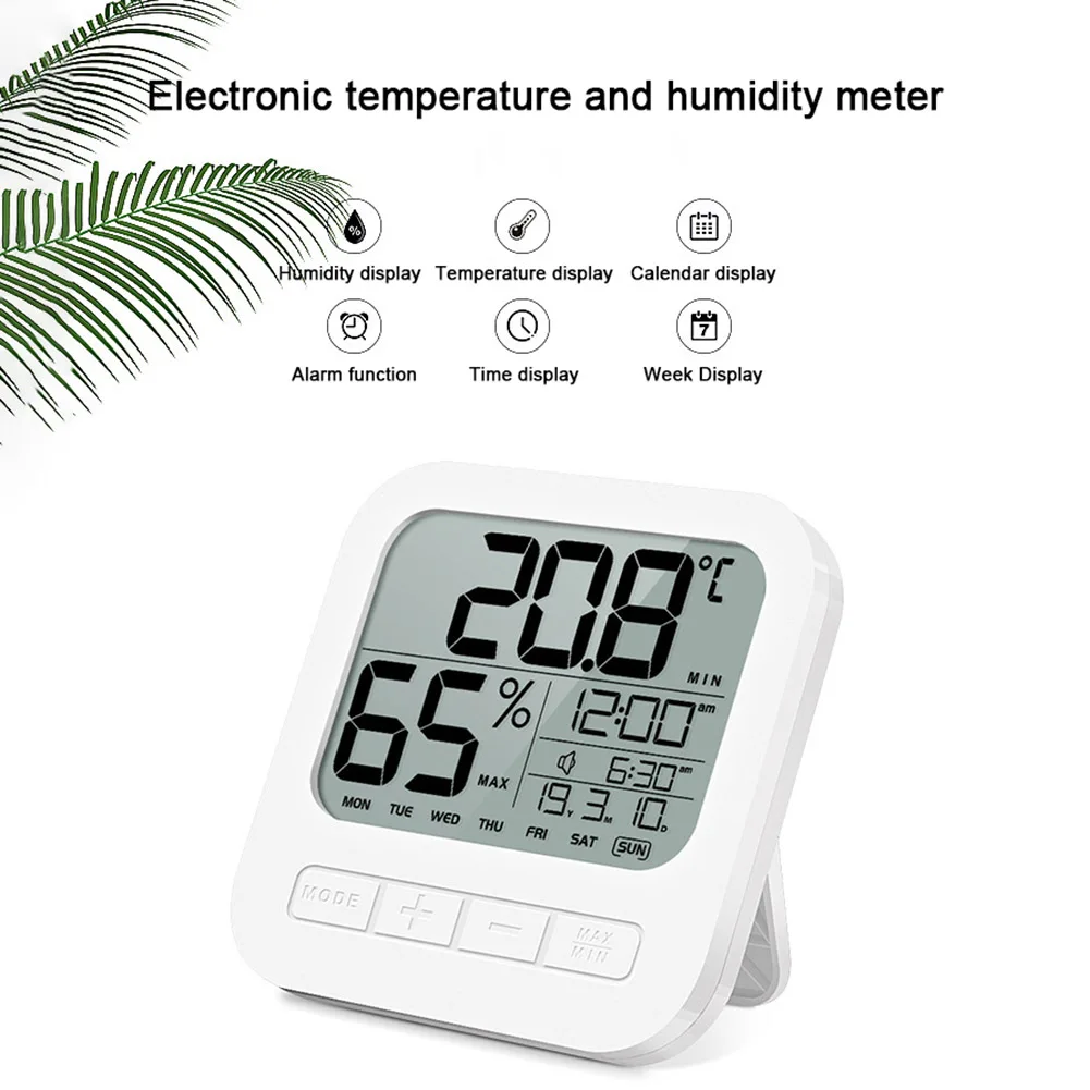 

Mini Digital Thermometer Hygrometer ℃/℉ 12/24 Hour Display For Home Office Restaurants Bars Cafe