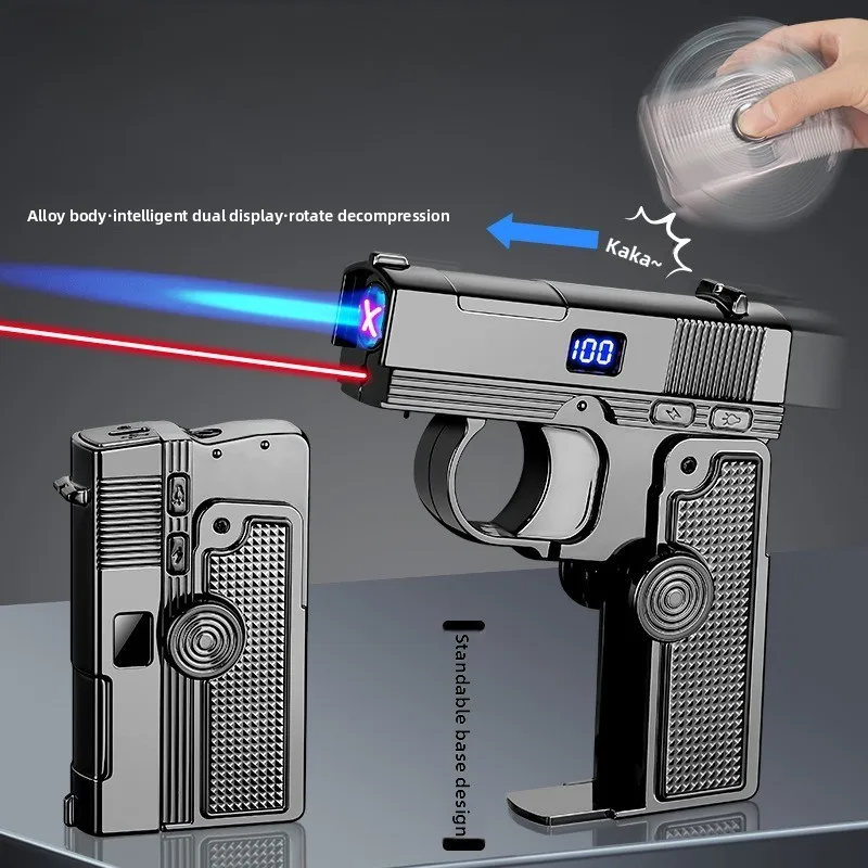 2026 New Windproof Gas Electric Dual Use Laser Lighter Metal Inflatable Multifunctional Folding Rotary Lighter Men's Smoking
