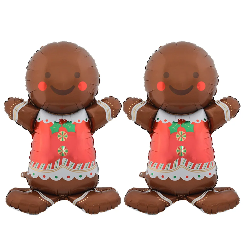 2er-Pack stehende Lebkuchenmann-Luftballons, Lebkuchenmann-Folienballons, geeignet für Weihnachten, thematische Weihnachtsfeierdekorationen, Weihnachtsfeier-Dekorationsarrangements, Innen- und