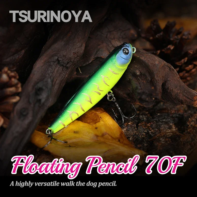 TSURINOYA 70mm 8.4g Topwater Pencil Fishing Lure FLICKER 70F Loud Chugs Z Dog Pencil Hard Bait Lake River Stream Area Fake Bait