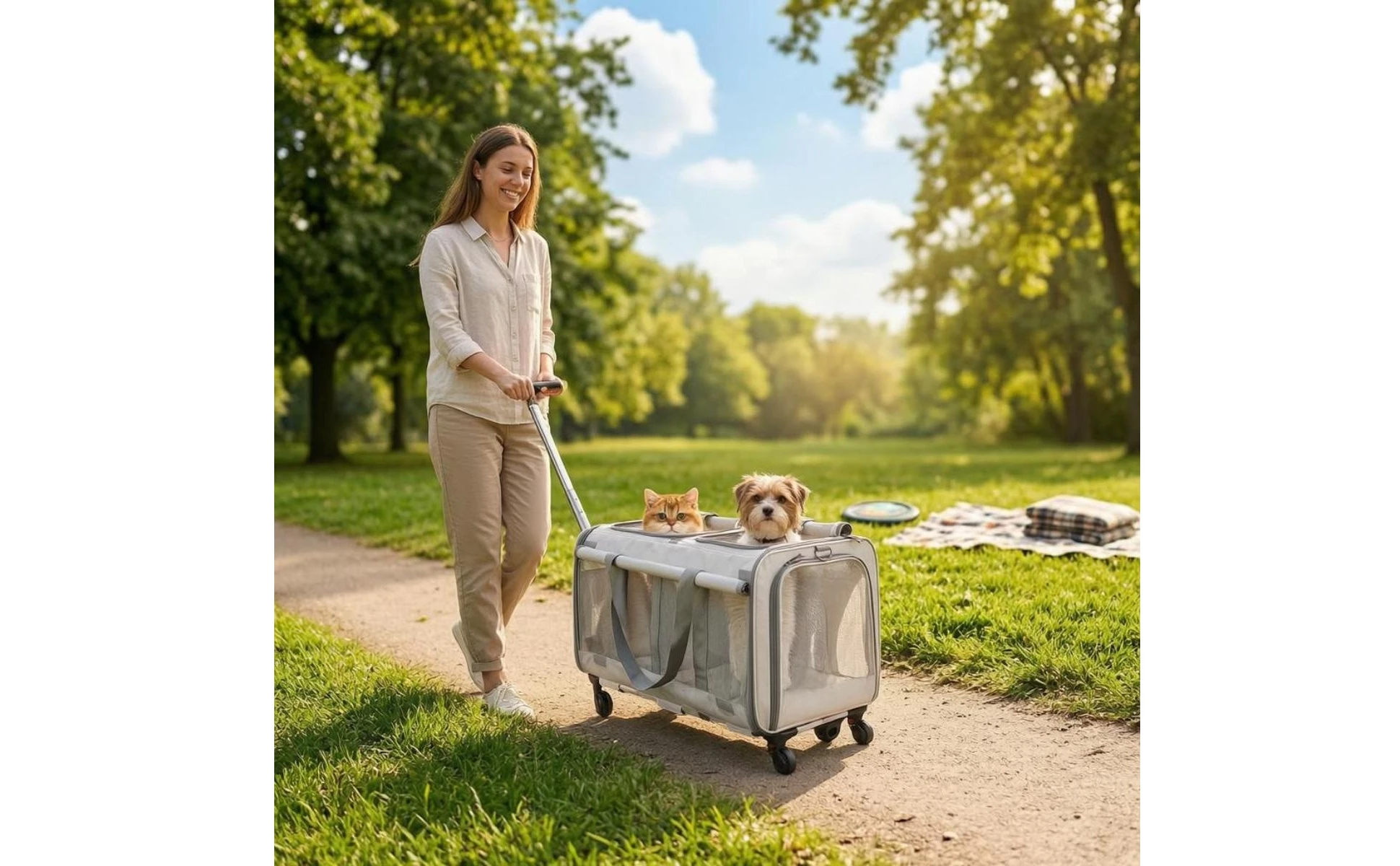 Pet Stroller Suitcase Telescopic Handle Soft-Sided Pet Stroller Pet Transport Top Opening Ventilated