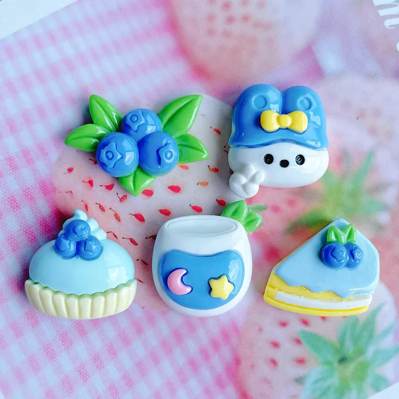 10Pcs Bright Surface Blueberry Cake Resin DIY Storage Box Shoes Hat Icebox Barrette Mobile Phone Case Scrapbook Flat Back Patch