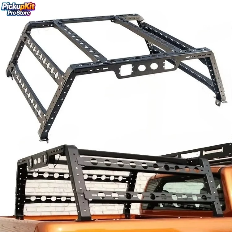 

Full Size Pickup Truck Bed Overland Rack Adjustable Iron Anti-Roll Frame & Rear Bucket Roof Rack