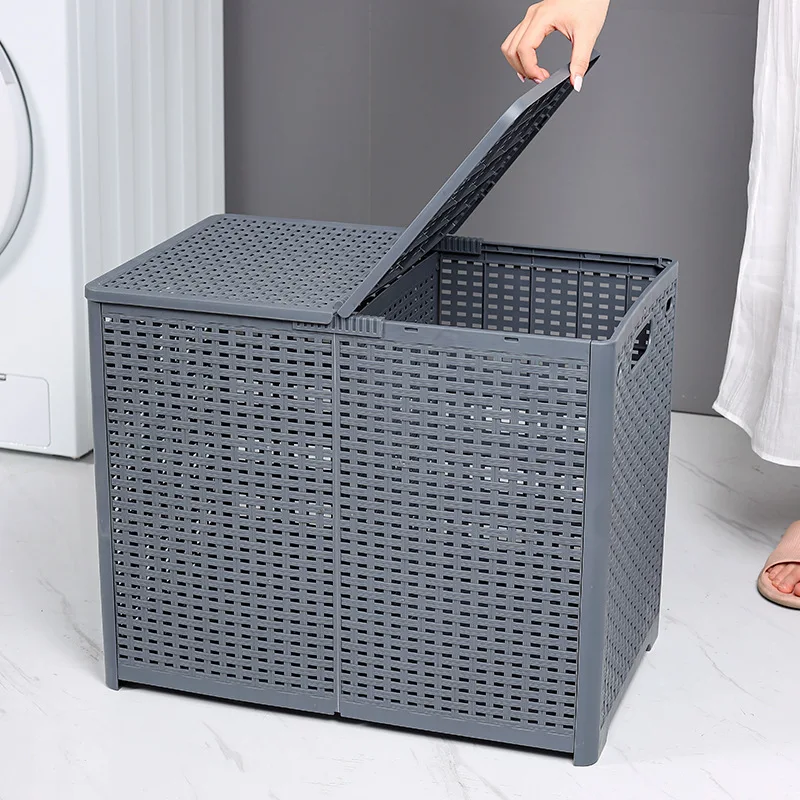 New 2023 Folding Laundry Basket Sundries Container With Lid Partition Laundry Foldable Dirty Clothes Basket Bathroom Storage - Image 4