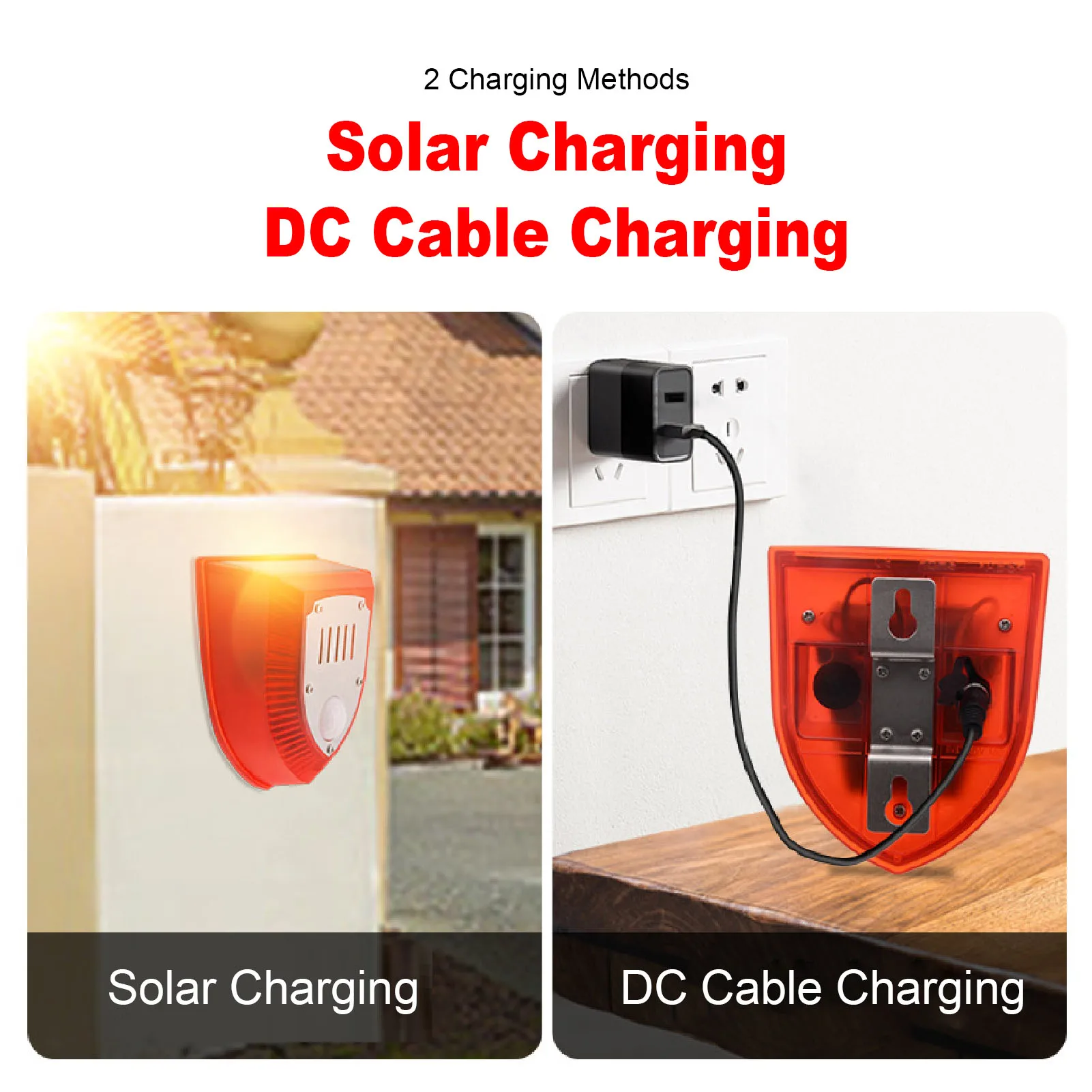 Motion Sensor Alarm Polycrystalline Panel Solar or  Charging 129dB Sound and Light Alarm 125° Sensing Angle for Home Orchard