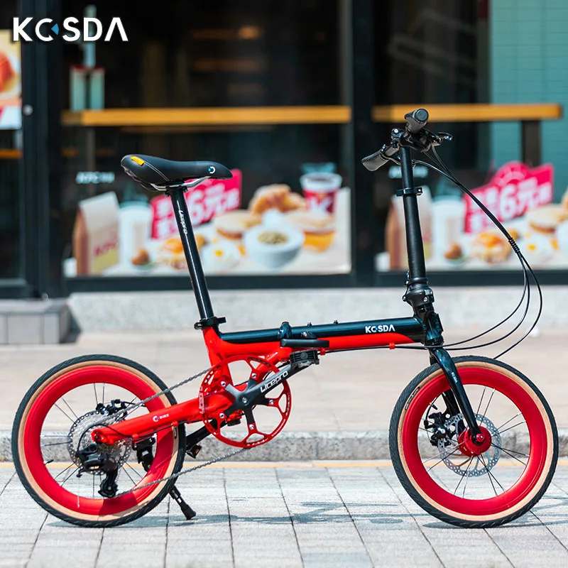 Kosda aluminum alloy 16 inch folding bicycle  ultra light bike adult foot pedal  variable speed portable disc brake  bicycles