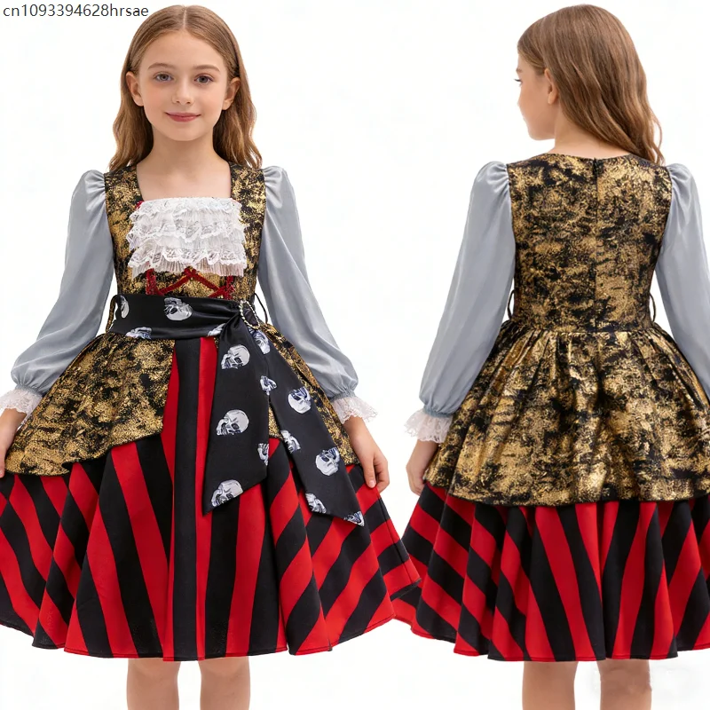 

Mädchen Pirate Cosplay Costume enfant Striped Princess Dress Captain Role Performance Carnival Masquerade Party Fancy Outfit