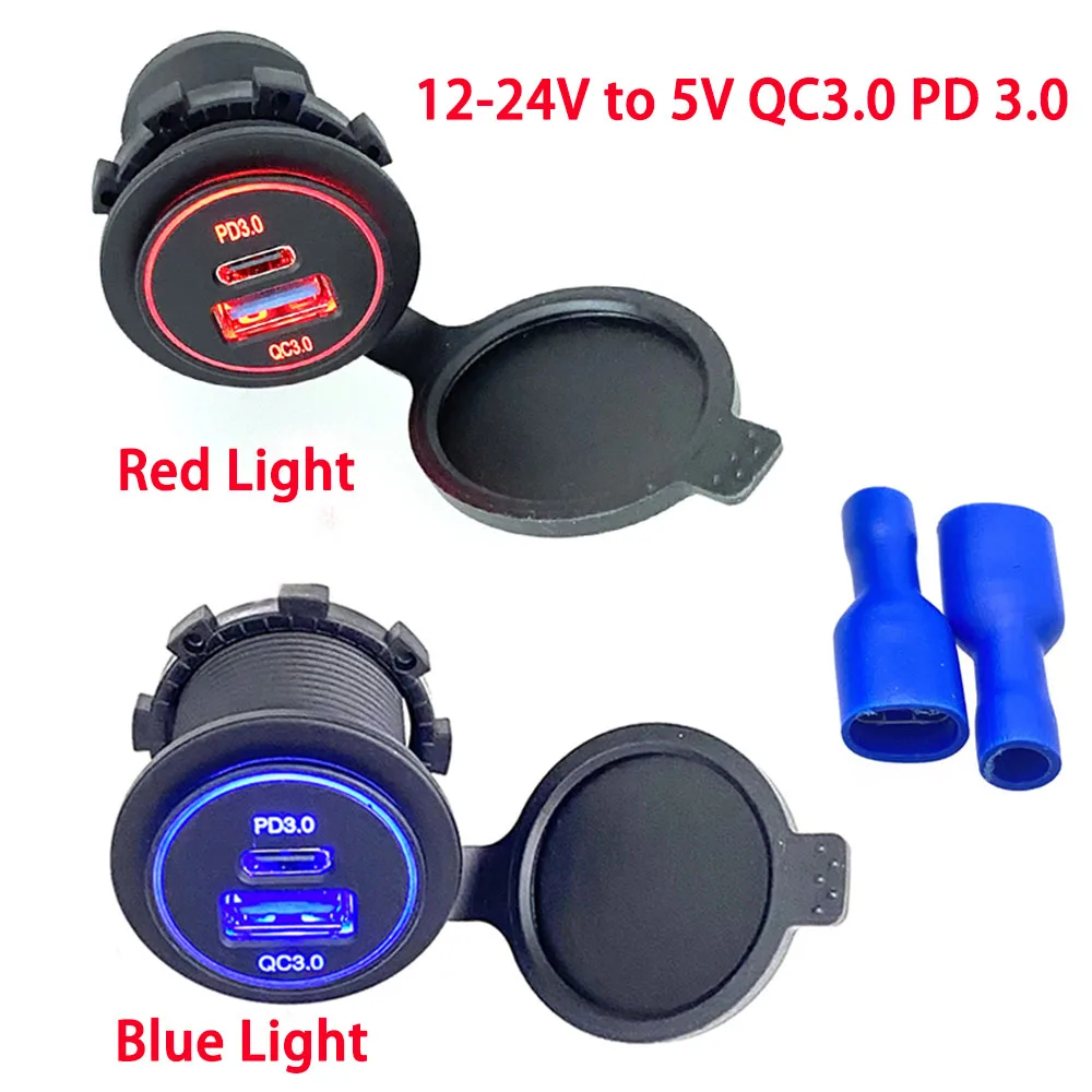 Dual Port Charging Socket Adapter, Waterproof Power Socket LED Digital Display for Cars,Boats, Ships,RVs,Motorcycles, 5V 12V,24V
